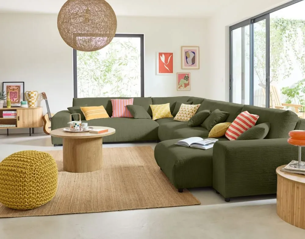 Illustration numéro 2 du produit Canapé modulable 8 places angle gauche en velours côtelé vert