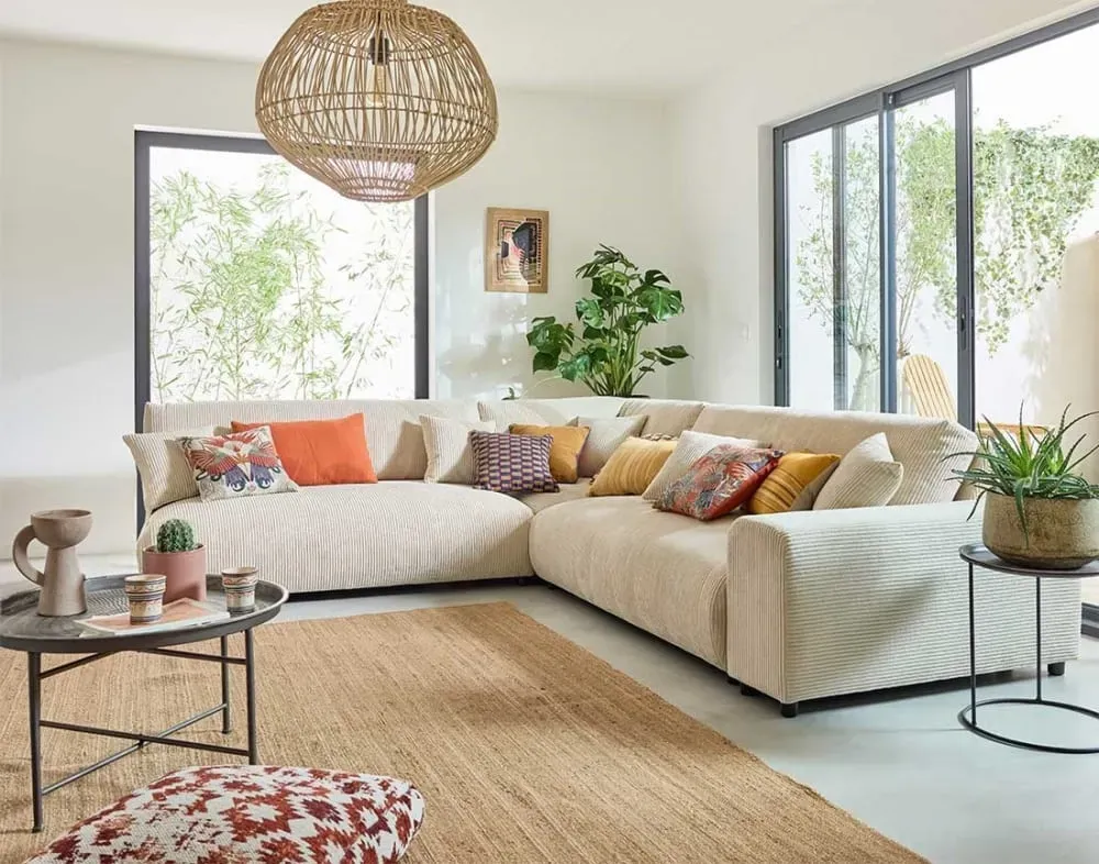 Illustration numéro 2 du produit Canapé modulable 6 places angle gauche en velours côtelé beige