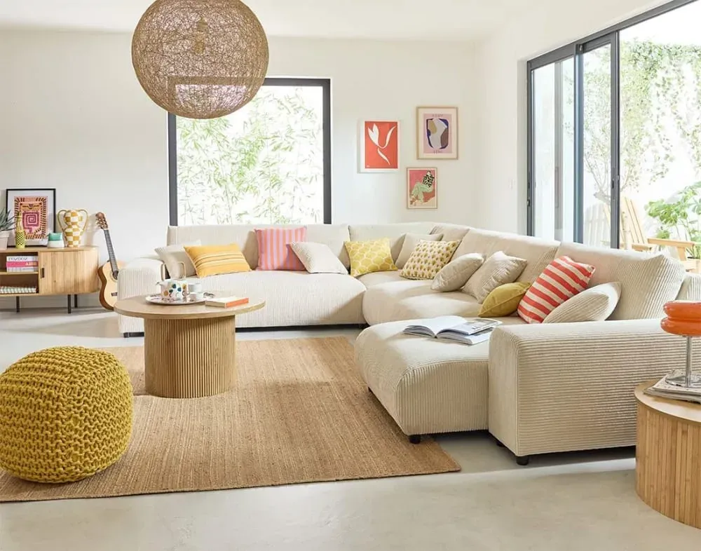 Illustration numéro 2 du produit Canapé modulable 8 places angle gauche en velours côtelé beige