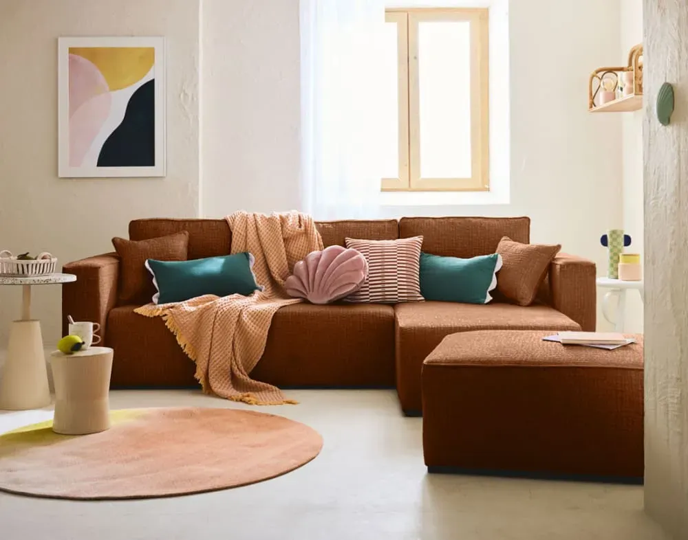 Illustration numéro 2 du produit Canapé d'angle réversible convertible 4 places en tissu velours relief