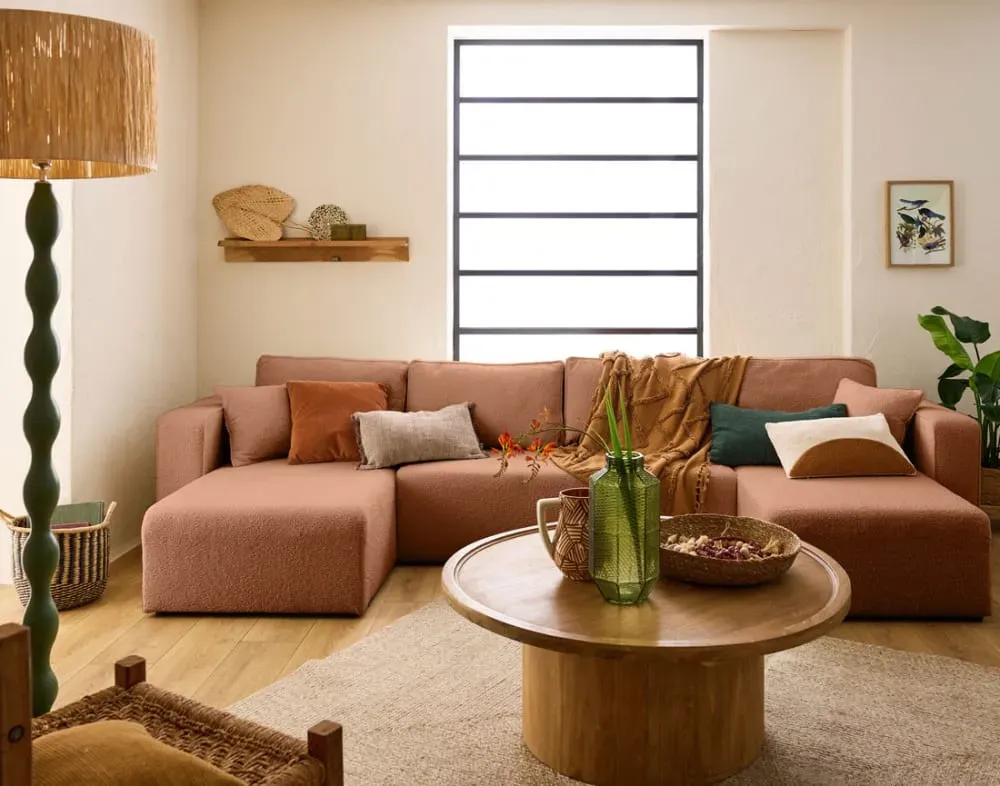 Illustration numéro 2 du produit Canapé panoramique 7 places En U en Tissu bouclette Terracotta