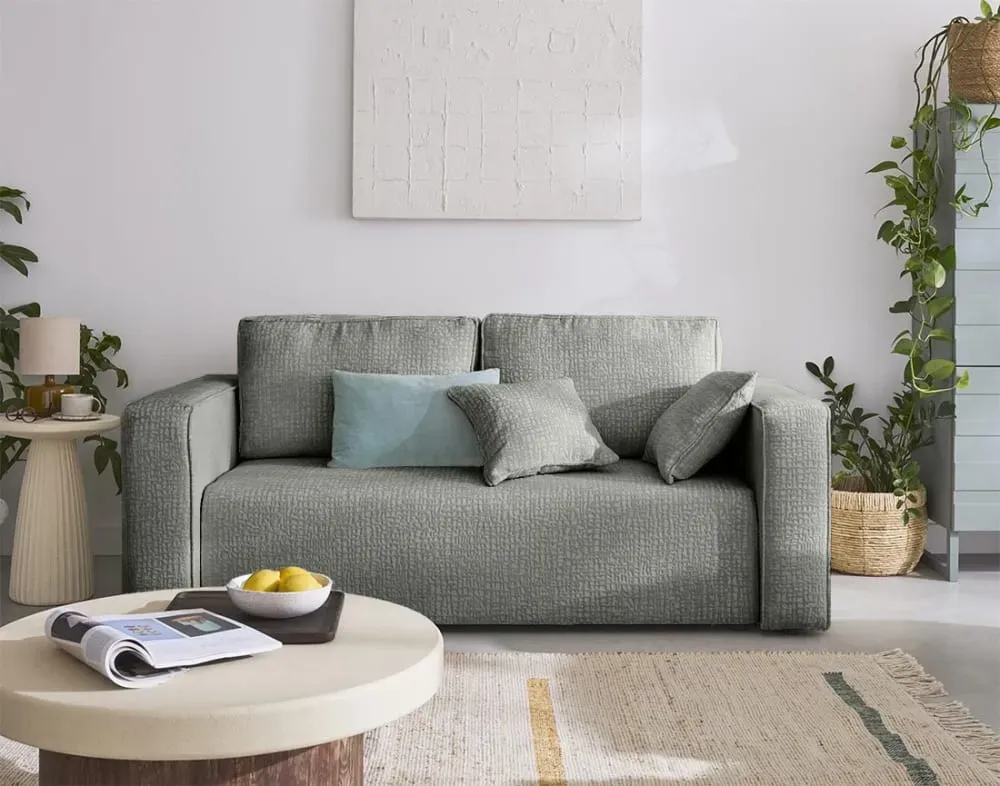 Illustration numéro 2 du produit Canapé droit 2 places en tissu velours relief gris