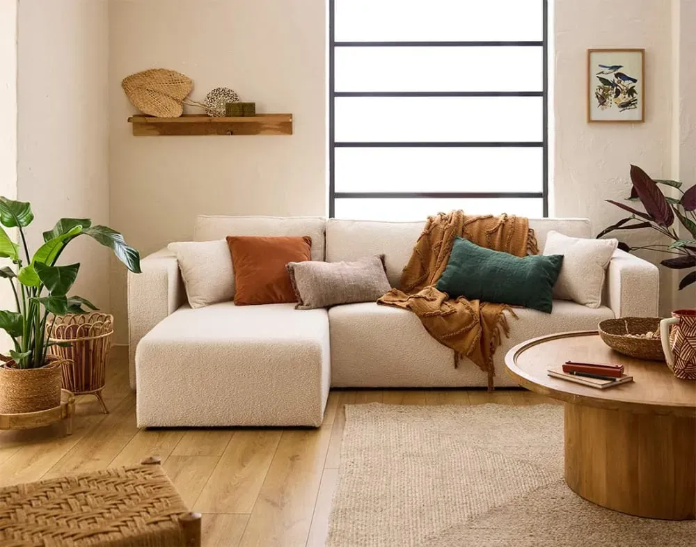 Illustration numéro 2 du produit Canapé d'angle réversible convertible 4 places en tissu bouclette