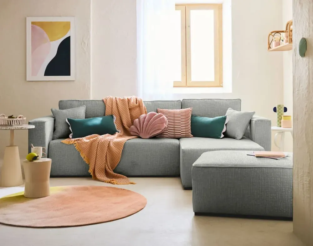 Illustration numéro 2 du produit Canapé d'angle réversible convertible 4 places en tissu velours relief