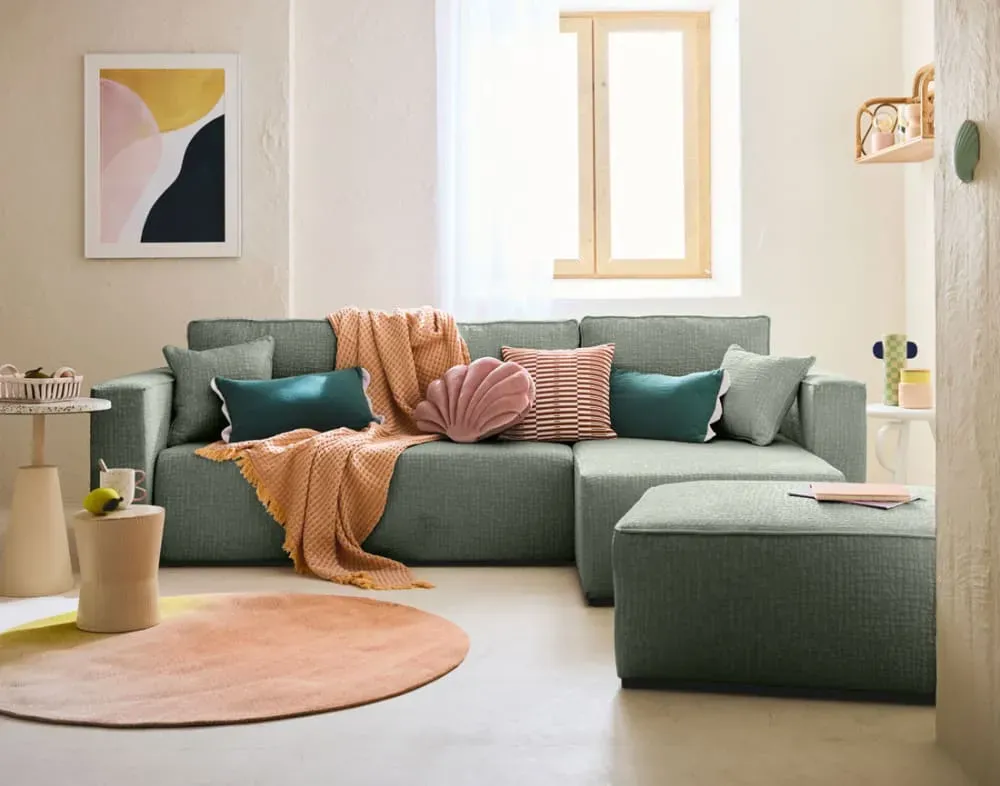 Illustration numéro 2 du produit Canapé d'angle réversible convertible 4 places en tissu velours relief