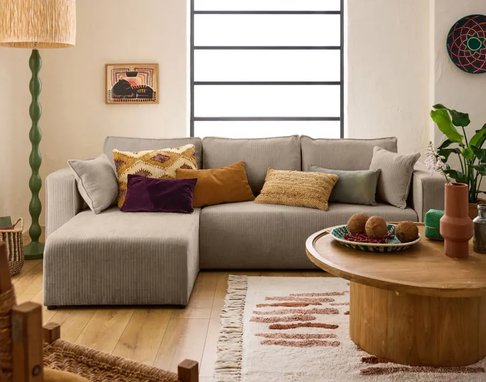 Illustration numéro 2 du produit Canapé d'angle réversible convertible 4 places en velours côtelé plat