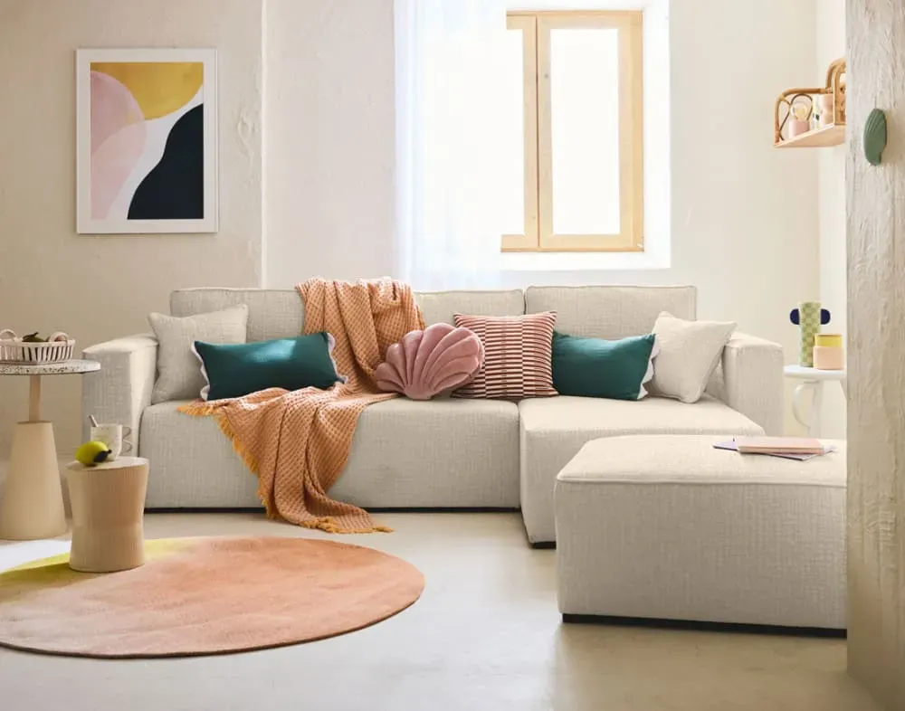 Illustration numéro 2 du produit Canapé d'angle réversible convertible 4 places en tissu velours relief