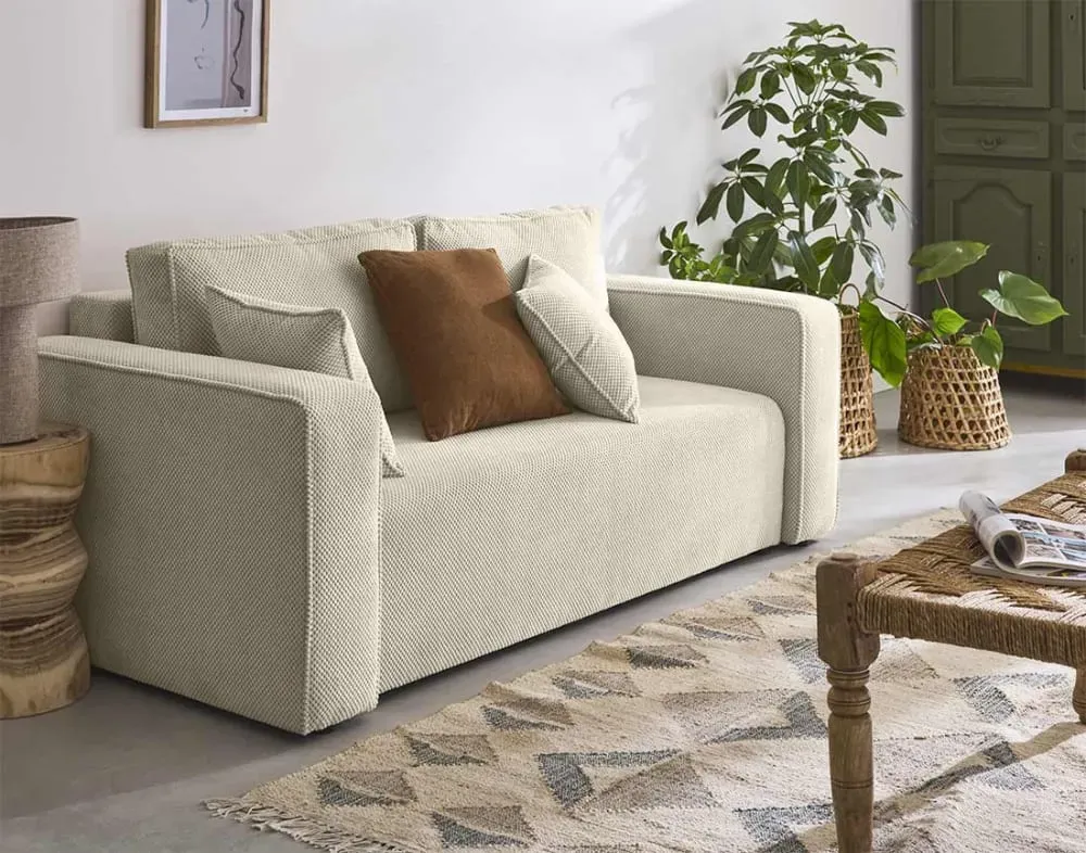 Illustration numéro 2 du produit Canapé droit 2 places en velours texturé beige