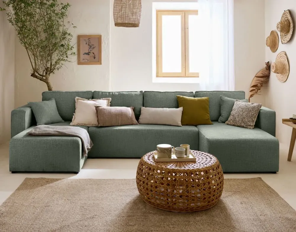 Illustration numéro 2 du produit Canapé panoramique 7 places En U en Tissu velours relief Vert