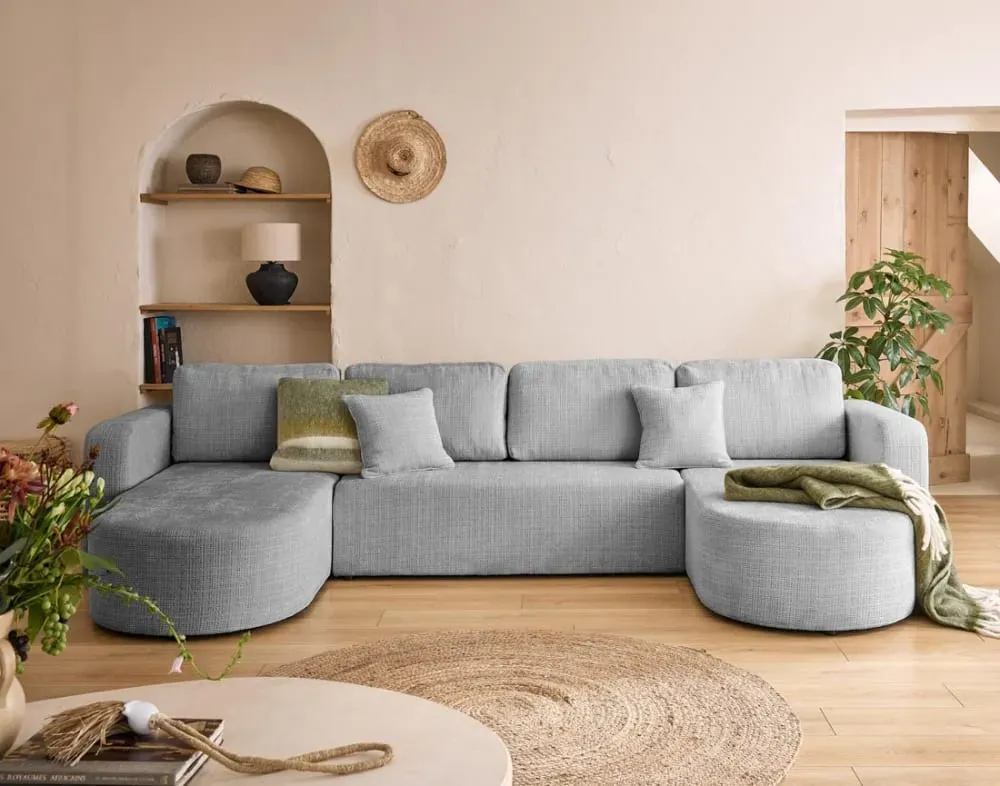 Illustration numéro 2 du produit Canapé panoramique 7 places En U en Velours texturé Gris