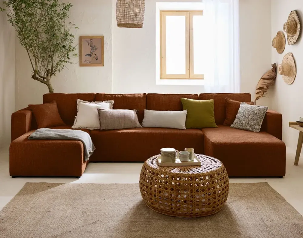 Illustration numéro 2 du produit Canapé panoramique 7 places En U en Tissu velours relief Terracotta