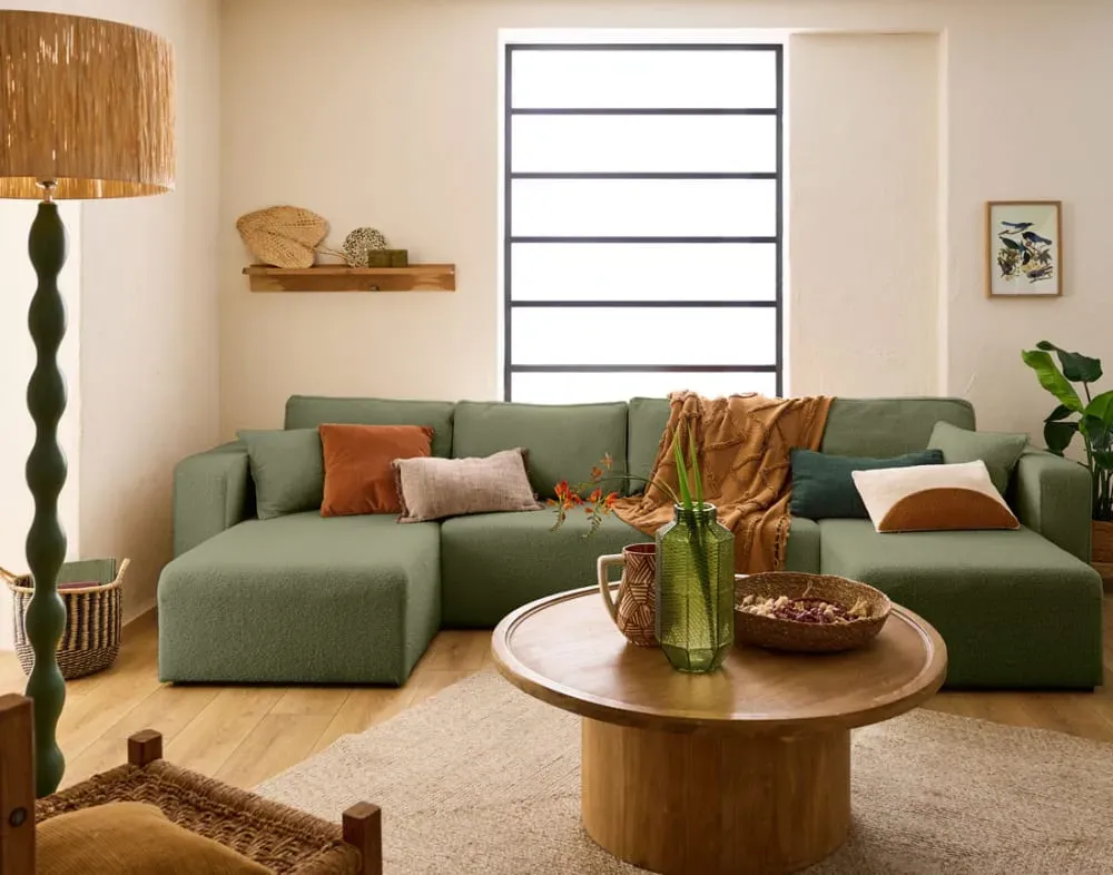 Illustration numéro 2 du produit Canapé panoramique 7 places En U en Tissu bouclette Vert