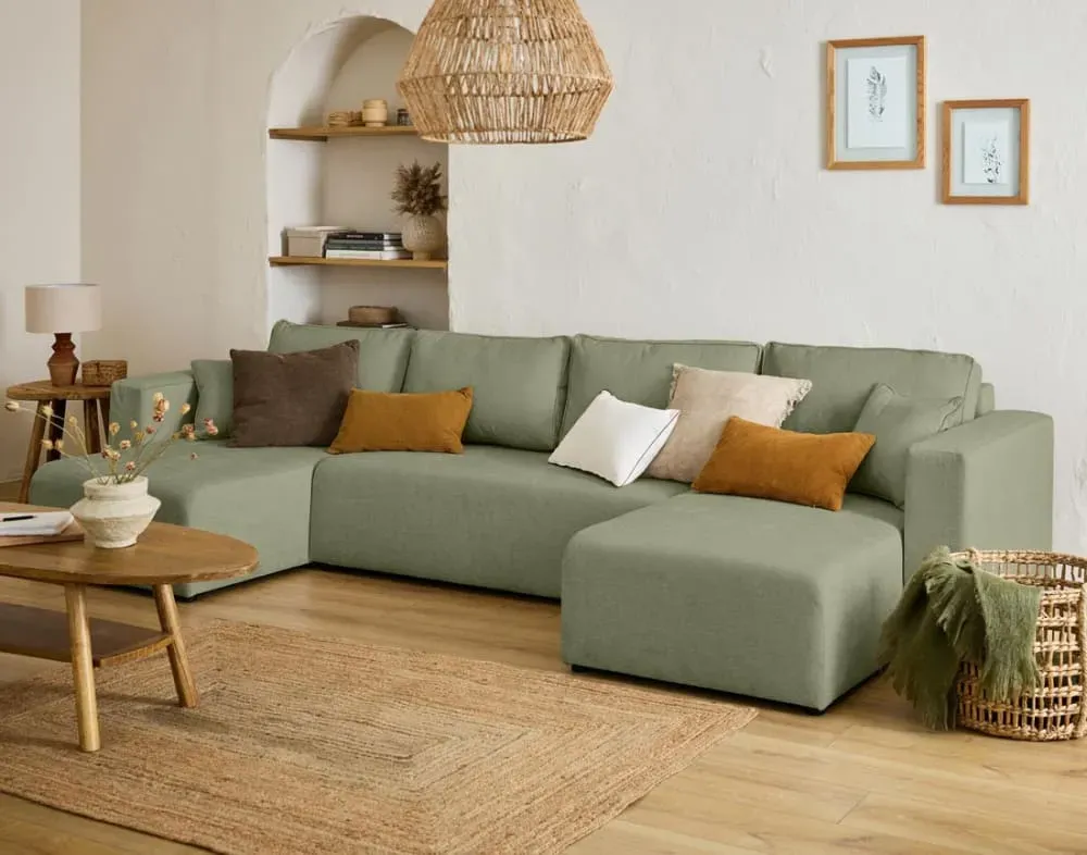 Illustration numéro 2 du produit Canapé panoramique 7 places En U en Tissu Vert