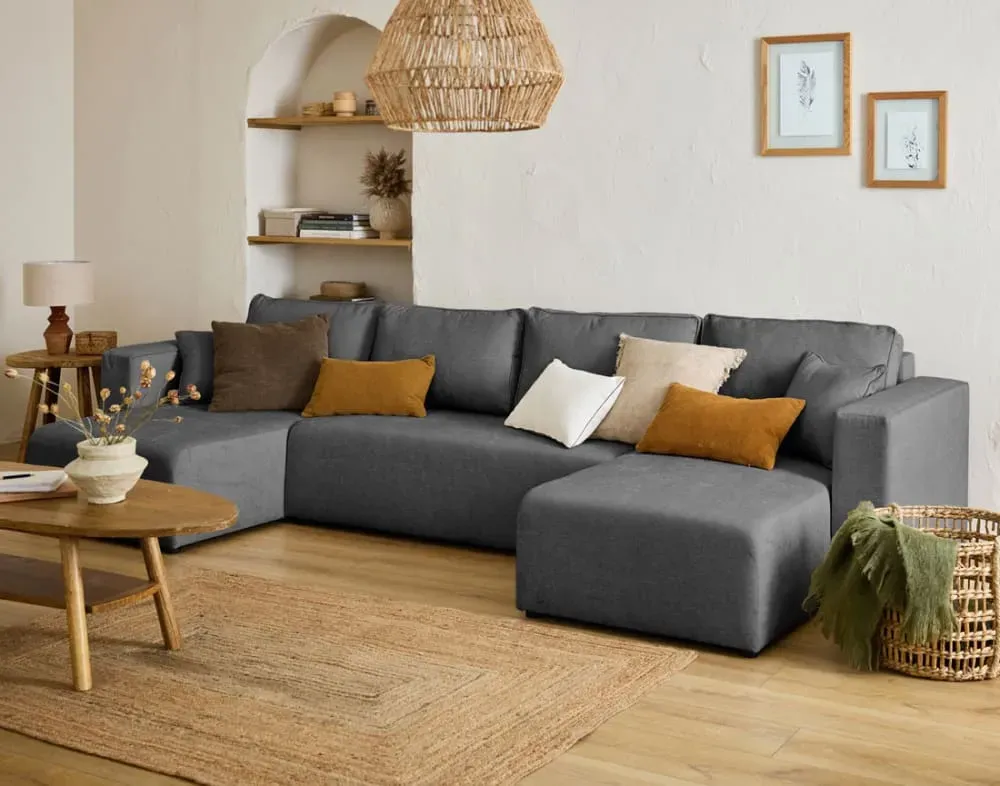 Illustration numéro 2 du produit Canapé panoramique 7 places En U en Tissu Gris foncé