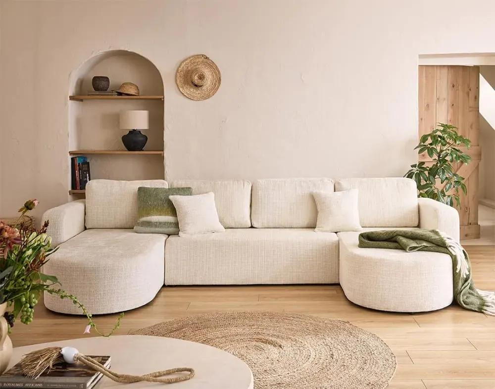 Illustration numéro 2 du produit Canapé panoramique 7 places En U en Velours texturé Beige