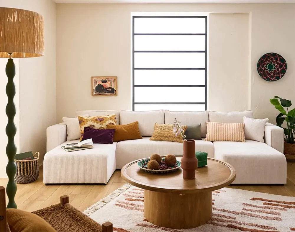 Illustration numéro 2 du produit Canapé panoramique 7 places En U en Velours côtelé plat Ecru