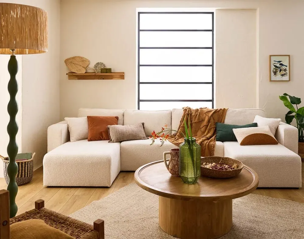 Illustration numéro 2 du produit Canapé panoramique 7 places En U en Tissu bouclette Beige