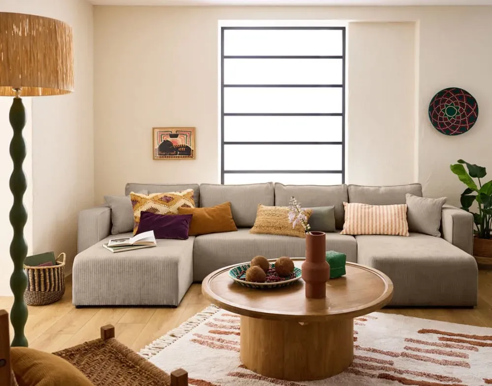 Illustration numéro 2 du produit Canapé panoramique 7 places En U en Velours côtelé plat Beige