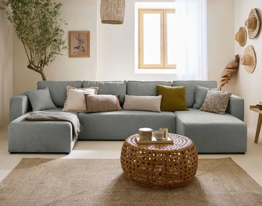 Illustration numéro 2 du produit Canapé panoramique 7 places En U en Tissu velours relief Gris