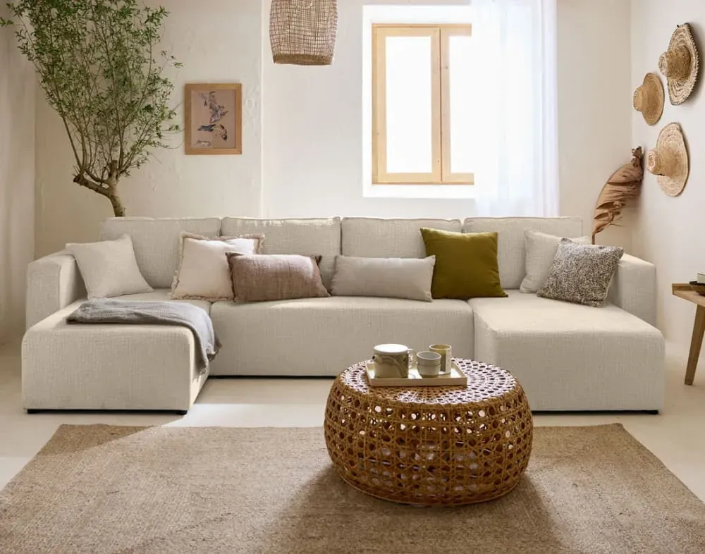 Illustration numéro 2 du produit Canapé panoramique 7 places En U en Tissu velours relief Beige