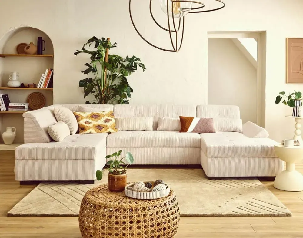 Illustration numéro 2 du produit Canapé panoramique 7 places Angle gauche en Velours côtelé Beige