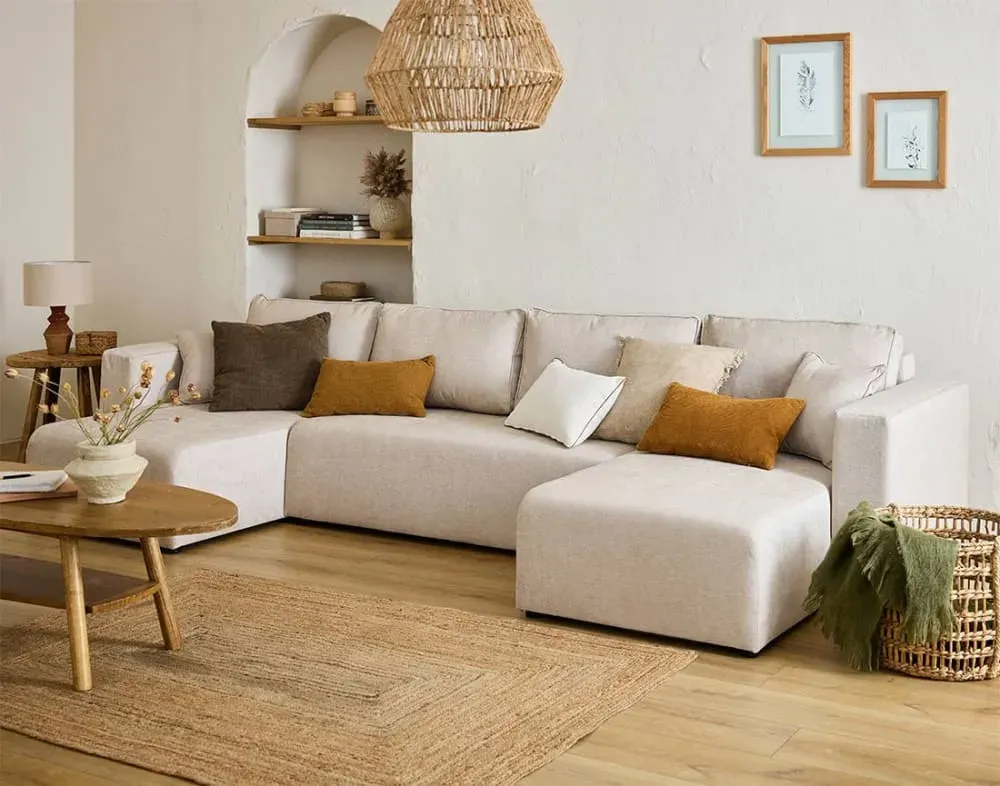 Illustration numéro 2 du produit Canapé panoramique 7 places En U en Tissu Beige