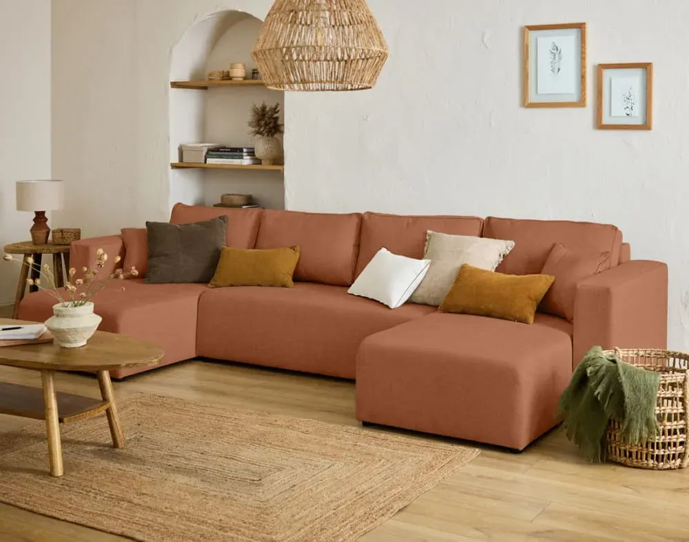 Illustration numéro 2 du produit Canapé panoramique 7 places En U en Tissu Terracotta