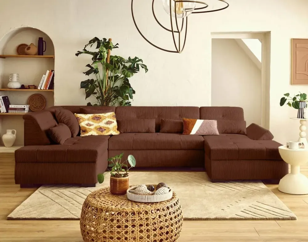 Illustration numéro 2 du produit Canapé panoramique 7 places Angle gauche en Velours côtelé Terracotta