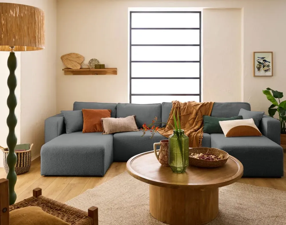 Illustration numéro 2 du produit Canapé panoramique 7 places En U en Tissu bouclette Gris