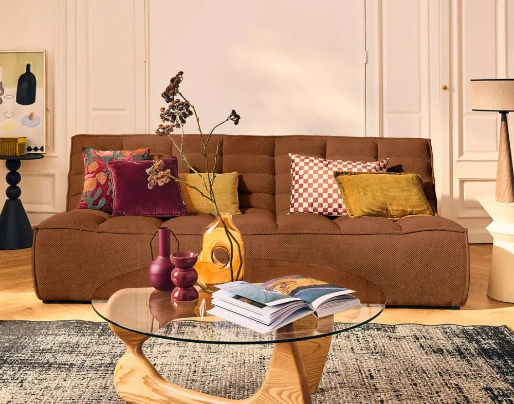 Illustration numéro 2 du produit Canapé modulable 3 places  en velours texturé terracotta