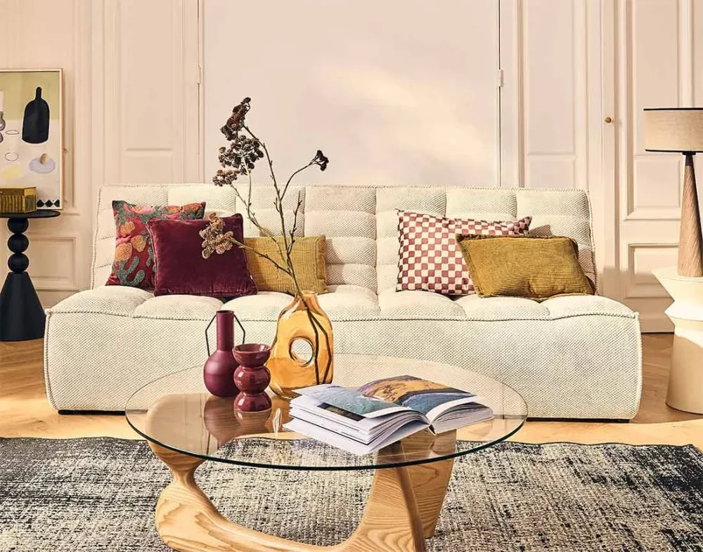 Illustration numéro 2 du produit Canapé modulable 3 places  en velours texturé beige