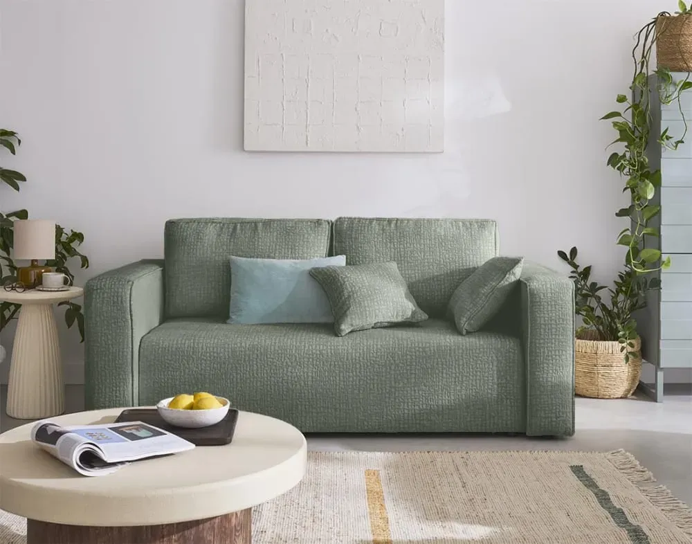 Illustration numéro 2 du produit Canapé droit 2 places en tissu velours relief vert