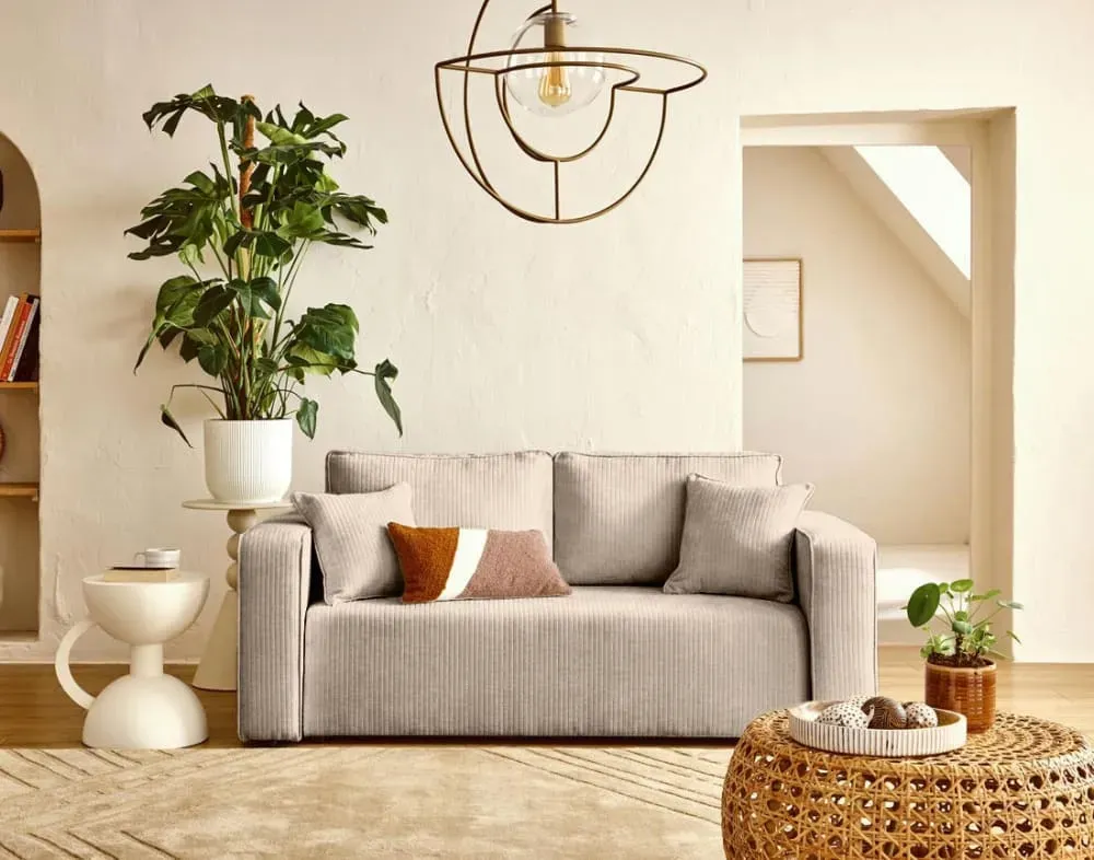 Illustration numéro 2 du produit Canapé droit 2 places en velours côtelé plat beige