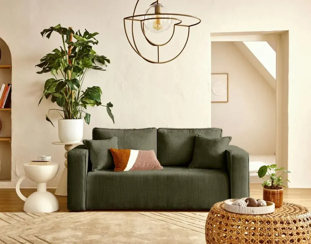 Illustration numéro 2 du produit Canapé droit 2 places en velours côtelé plat vert