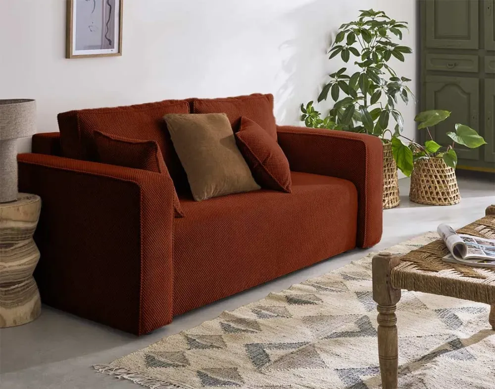 Illustration numéro 2 du produit Canapé droit 2 places en velours texturé terracotta