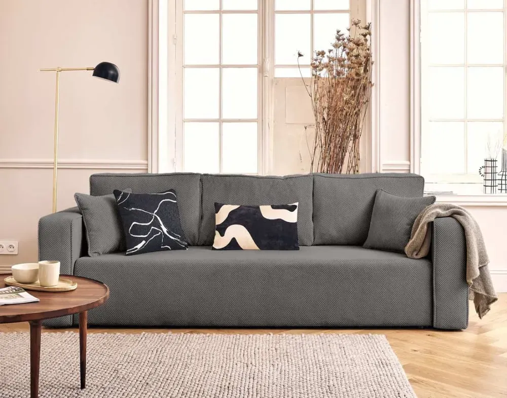 Illustration numéro 2 du produit Canapé droit convertible 3 places en velours texturé gris foncé