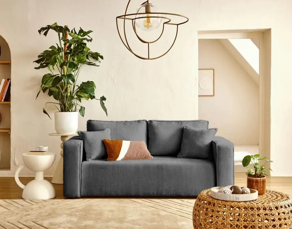 Illustration numéro 2 du produit Canapé droit 2 places en velours côtelé plat gris