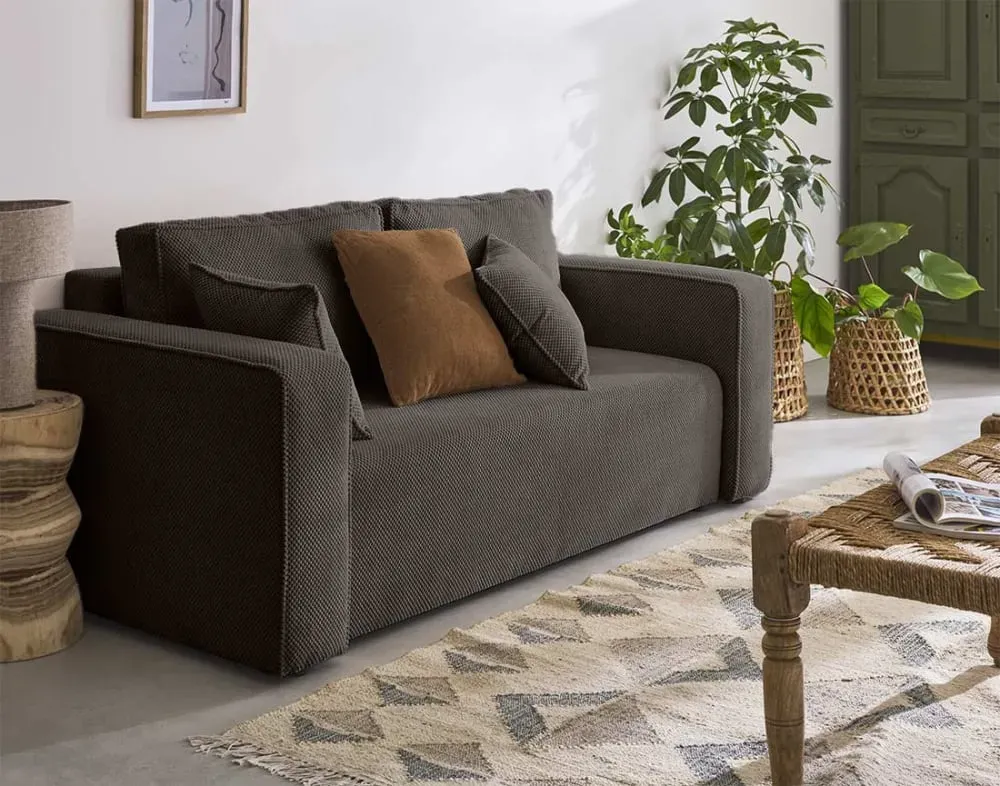 Illustration numéro 2 du produit Canapé droit 2 places en velours texturé gris foncé