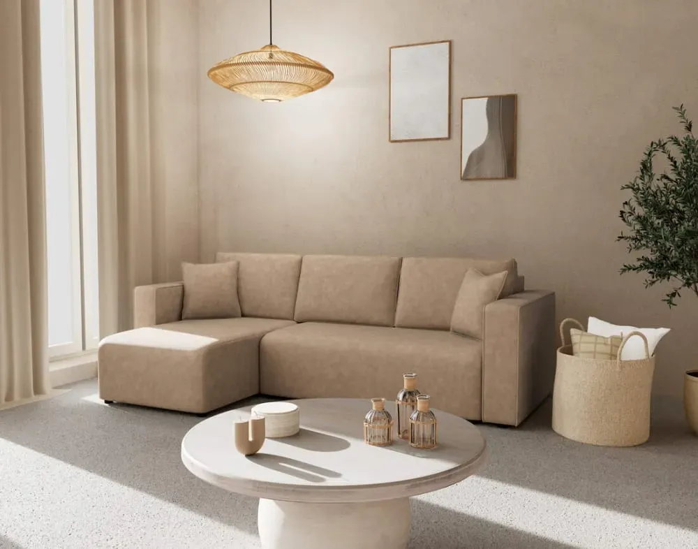 Illustration numéro 2 du produit Canapé d'angle réversible convertible 4 places en simili beige