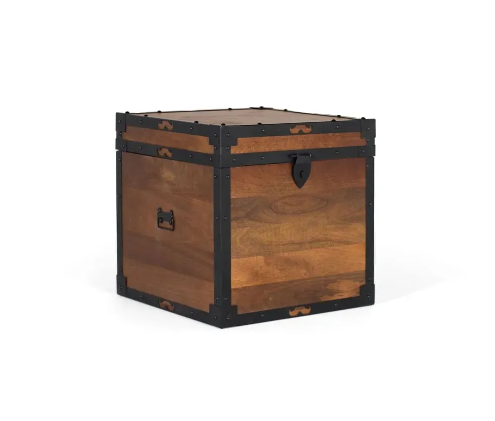 Illustration numéro 2 du produit Coffre en bois de manguier avec finitions en fer noir style vintage
