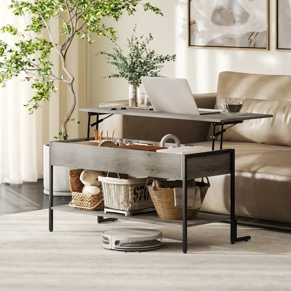 Illustration numéro 2 du produit Table basse avec plateau relevable panneau de particules gris