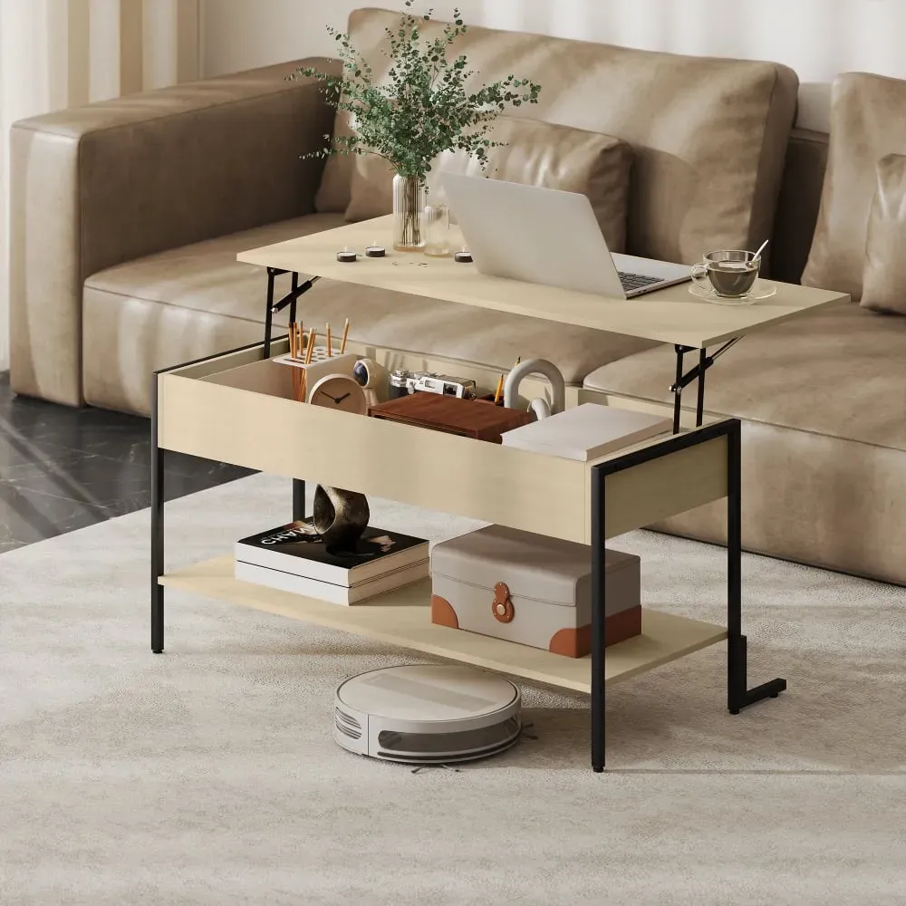 Illustration numéro 2 du produit Table basse avec plateau relevable panneau de particules bois naturel