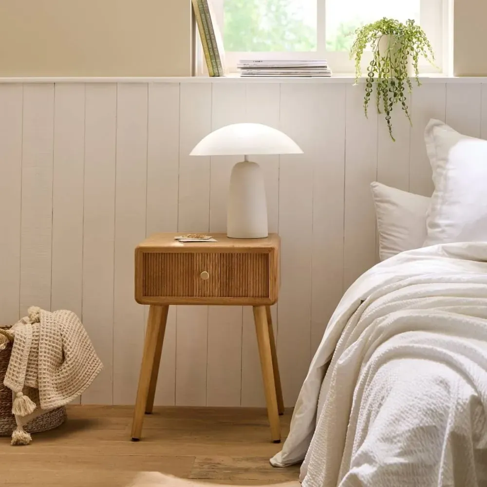 Illustration numéro 2 du produit Chevet 1 tiroir avec façades lamellées L42 cm - Effet Bois clair