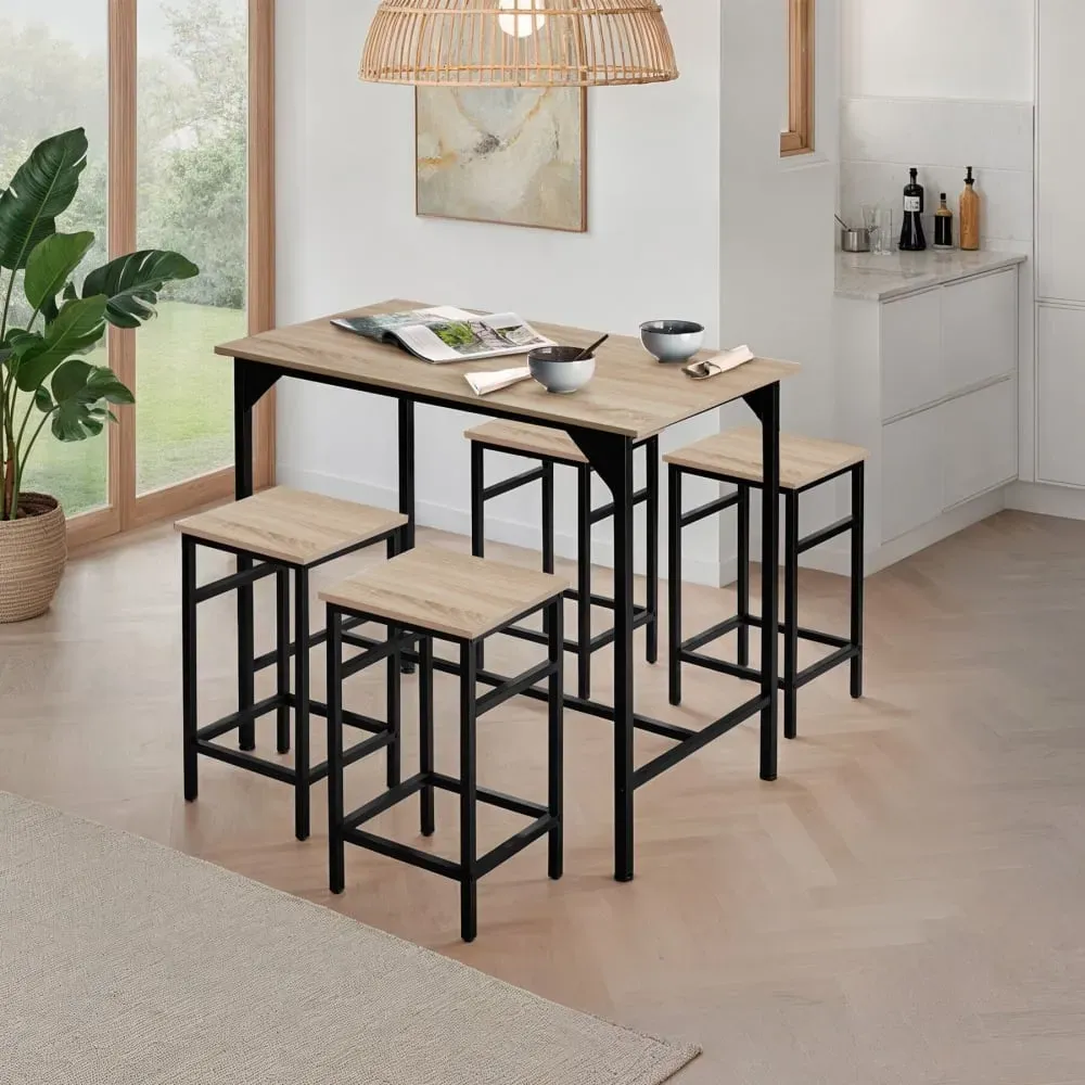 Illustration numéro 2 du produit Ensemble table de bistrot 4 personnes Style industriel Bois clair