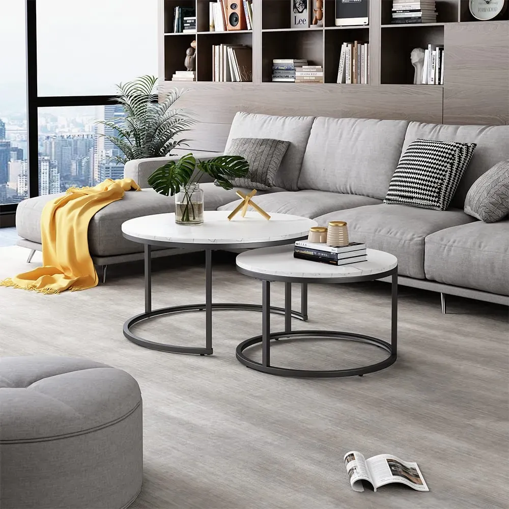 Illustration numéro 2 du produit Set de tables basses 2 pièces, Blanc 77 x 40cm