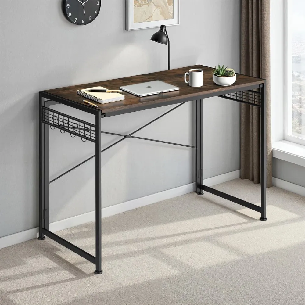 Illustration numéro 2 du produit Bureau Style industriel Pliable avec grilles et 8 crochets bois foncé