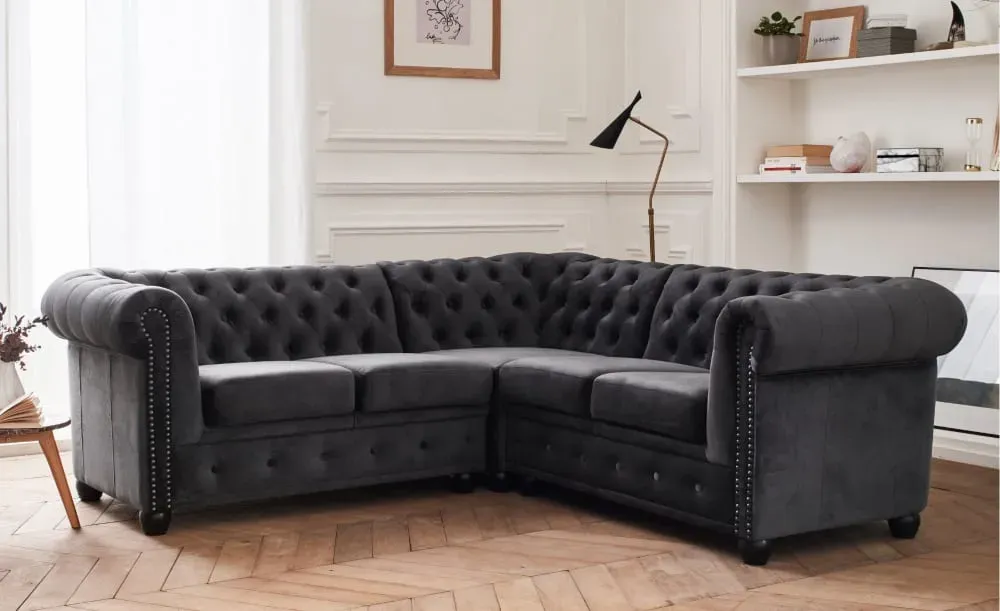 Illustration numéro 2 du produit Canapé d'angle réversible 5 places en velours gris foncé