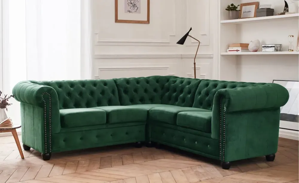 Illustration numéro 2 du produit Canapé d'angle réversible 5 places en velours vert