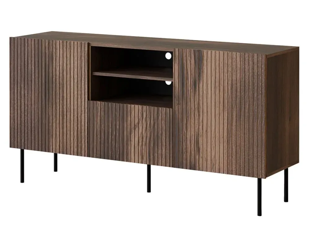 Illustration numéro 2 du produit Buffet bas 2 portes 2 étagères L151cm effet bois et noir