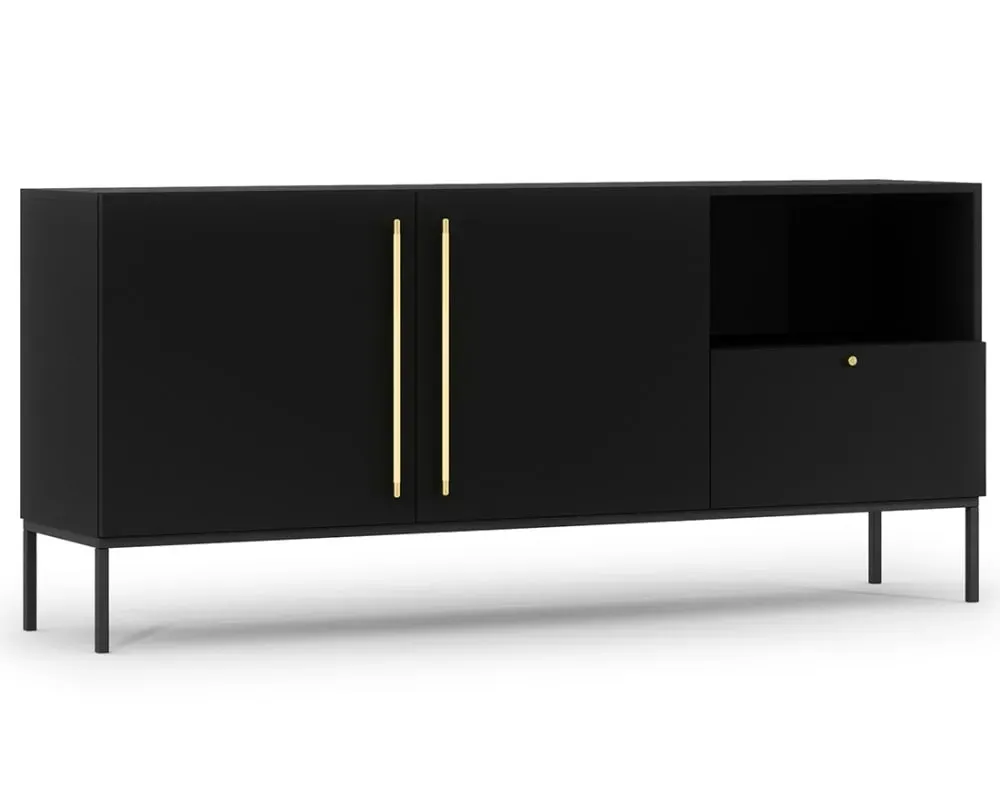 Illustration numéro 2 du produit Buffet bas 2 portes style industriel L180cm noir